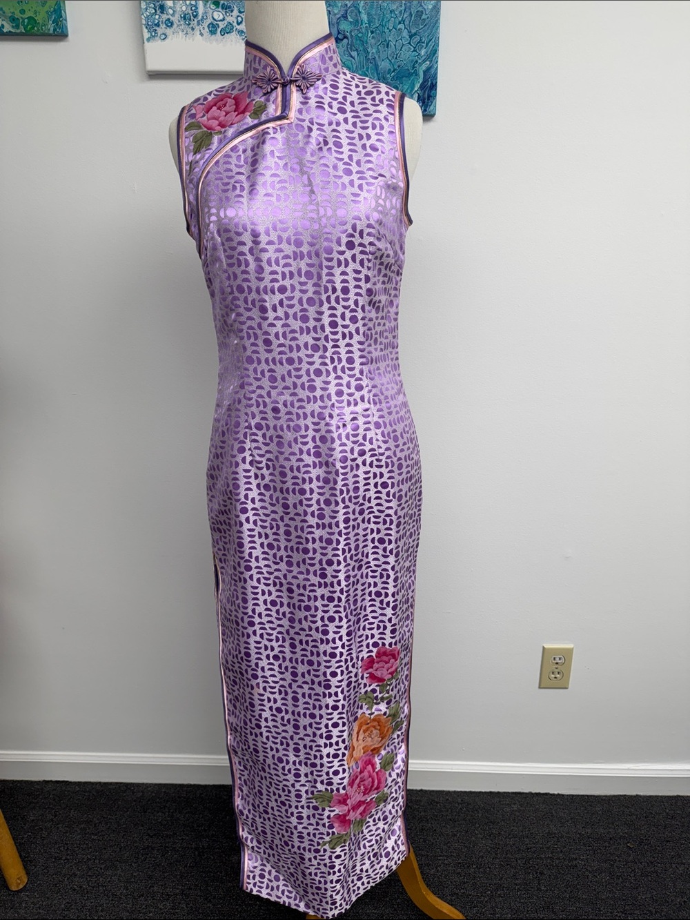 Lavender Floral Satin Cheongsam Mandarin Dress Yunzhijux Sz.s